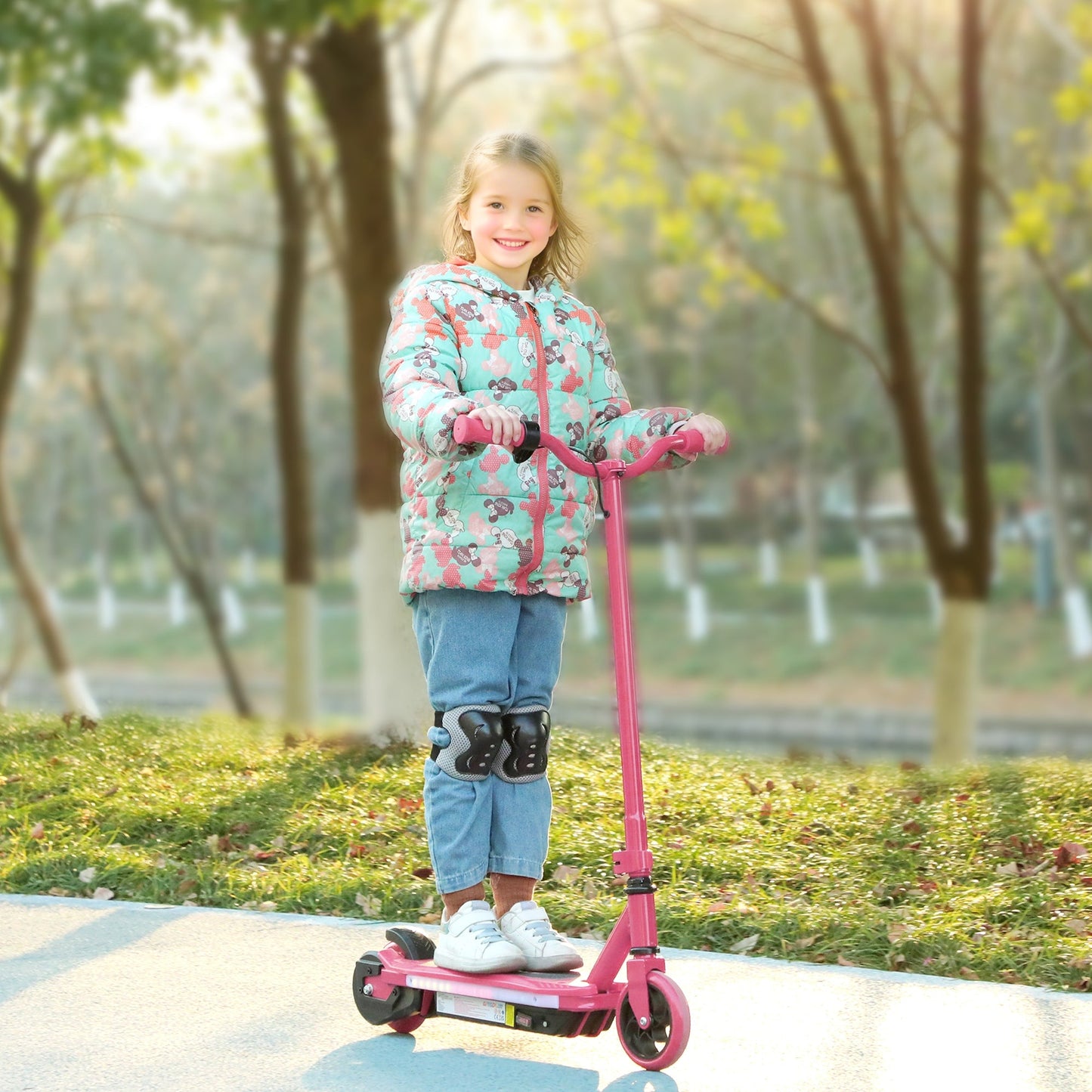 Electric Scooter for Ages 6-14, with Colourful Light and Electric Brake, Electric Scooter E Scooter, Up to 10 KM/H & 8 KM, Pink-1