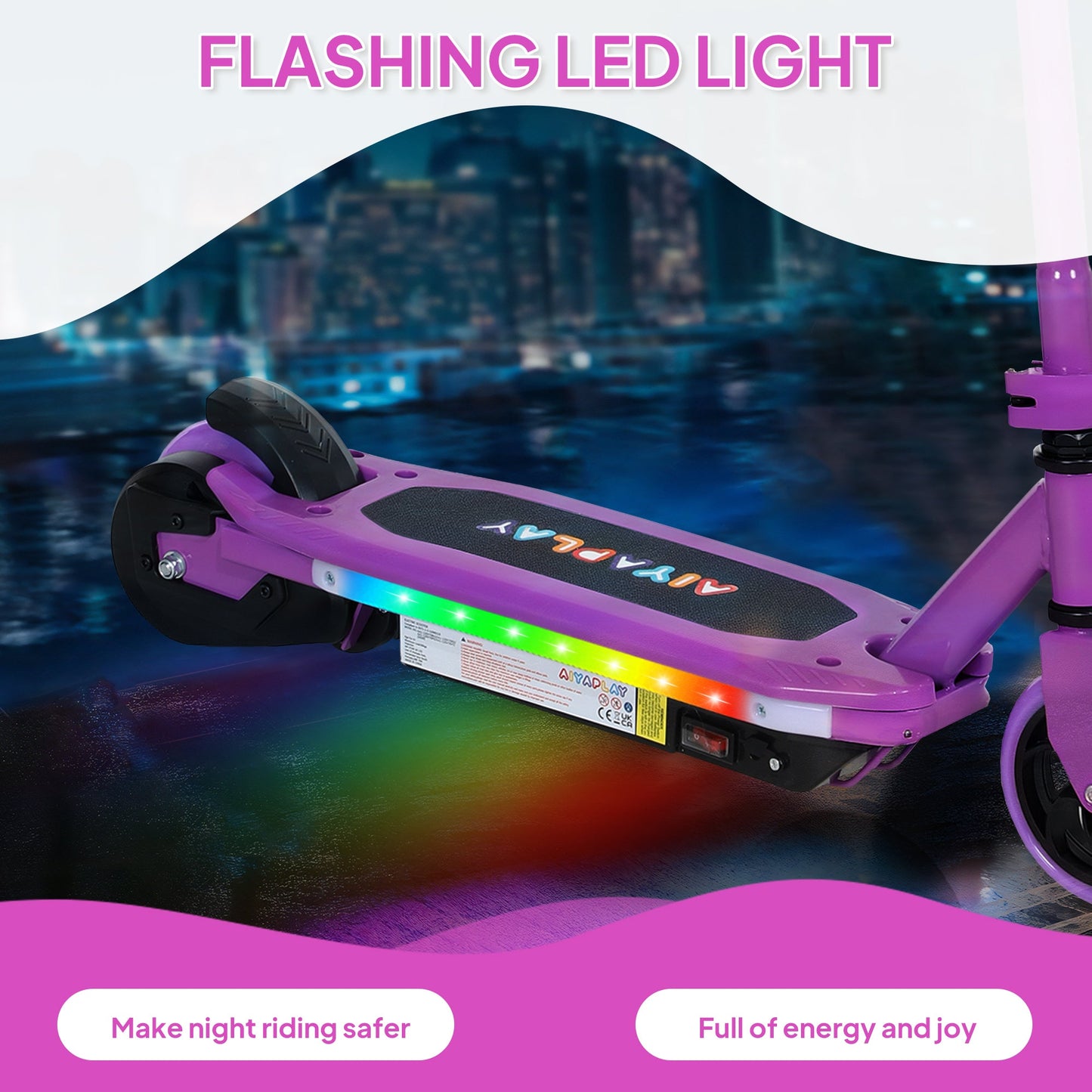 Electric Scooter for Ages 6-14, with Colourful Light and Electric Brake, Electric Scooter E Scooter, Up to 10 KM/H & 8 KM, Purple-3