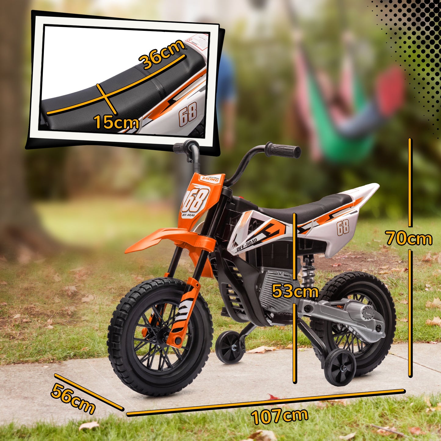 12V Kids Electric Motorbike, Kids Electric Ride on Motorcycle w/ Twist Grip Throttle, Training Wheels - Orange-2