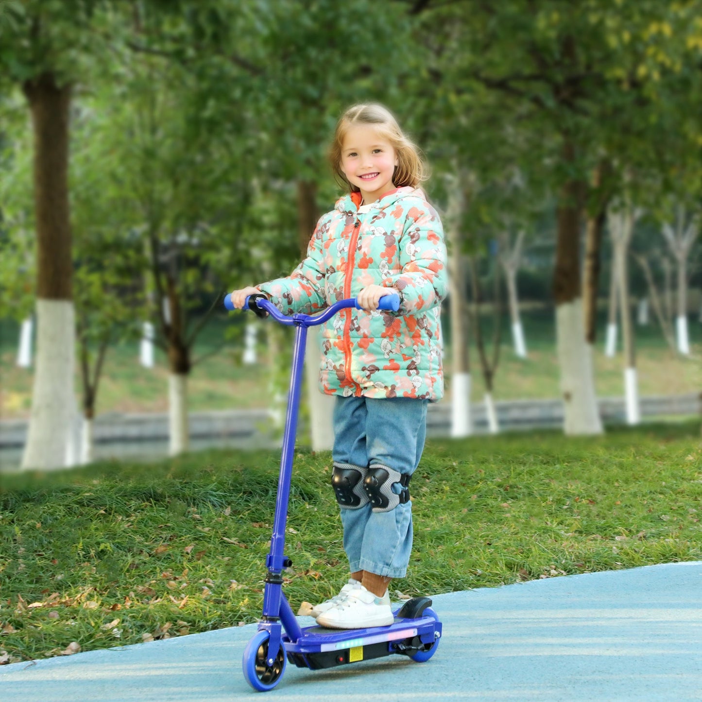 Electric Scooter for Ages 6-14, with Colourful Light and Electric Brake, Electric Scooter E Scooter, Up to 10 KM/H & 8 KM, Blue-1