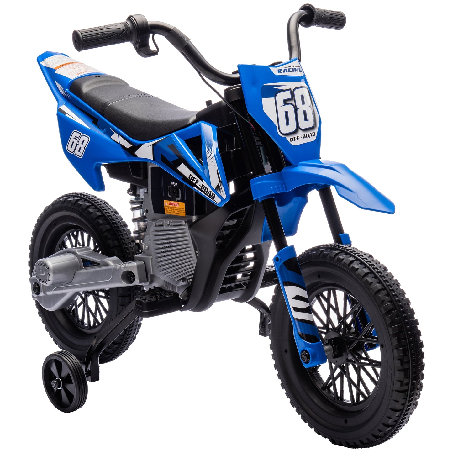 12V Kids Electric Motorbike, Kids Electric Ride on Motorcycle w/ Twist Grip Throttle, Training Wheels - Blue-0