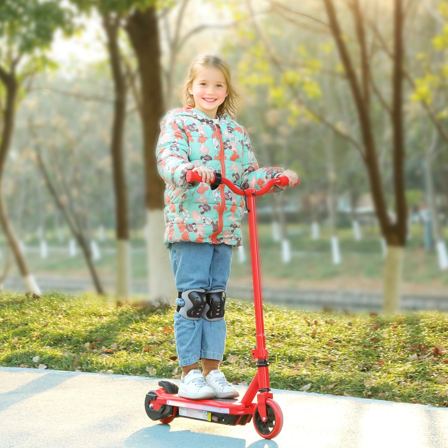 Electric Scooter for Ages 6-14, with Colourful Light and Electric Brake, Electric Scooter E Scooter, Up to 10 KM/H & 8 KM, Red-1