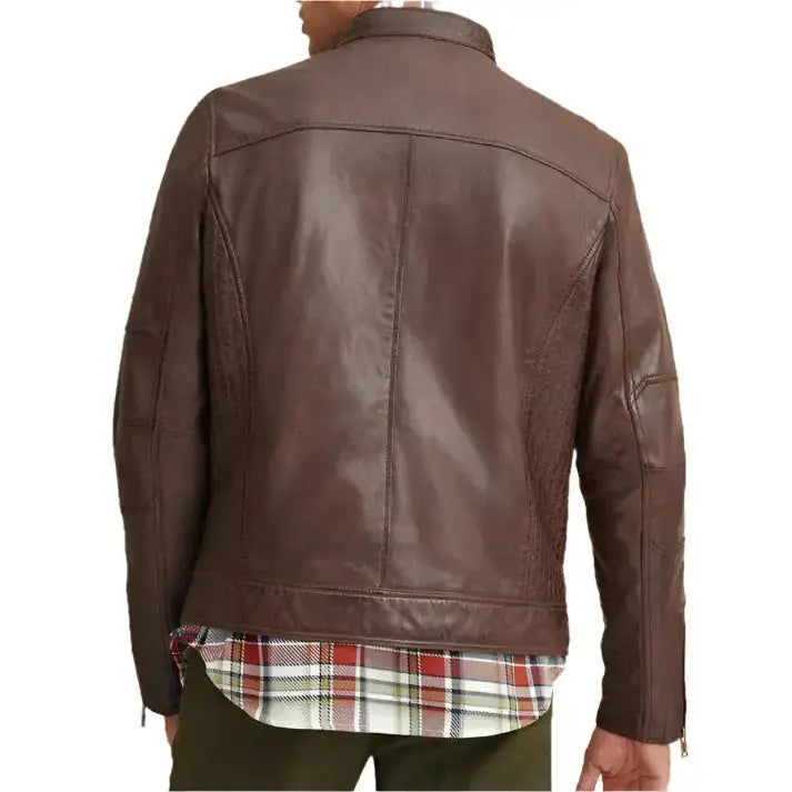 Mens Brown Leather Moto Biker Jacket-1