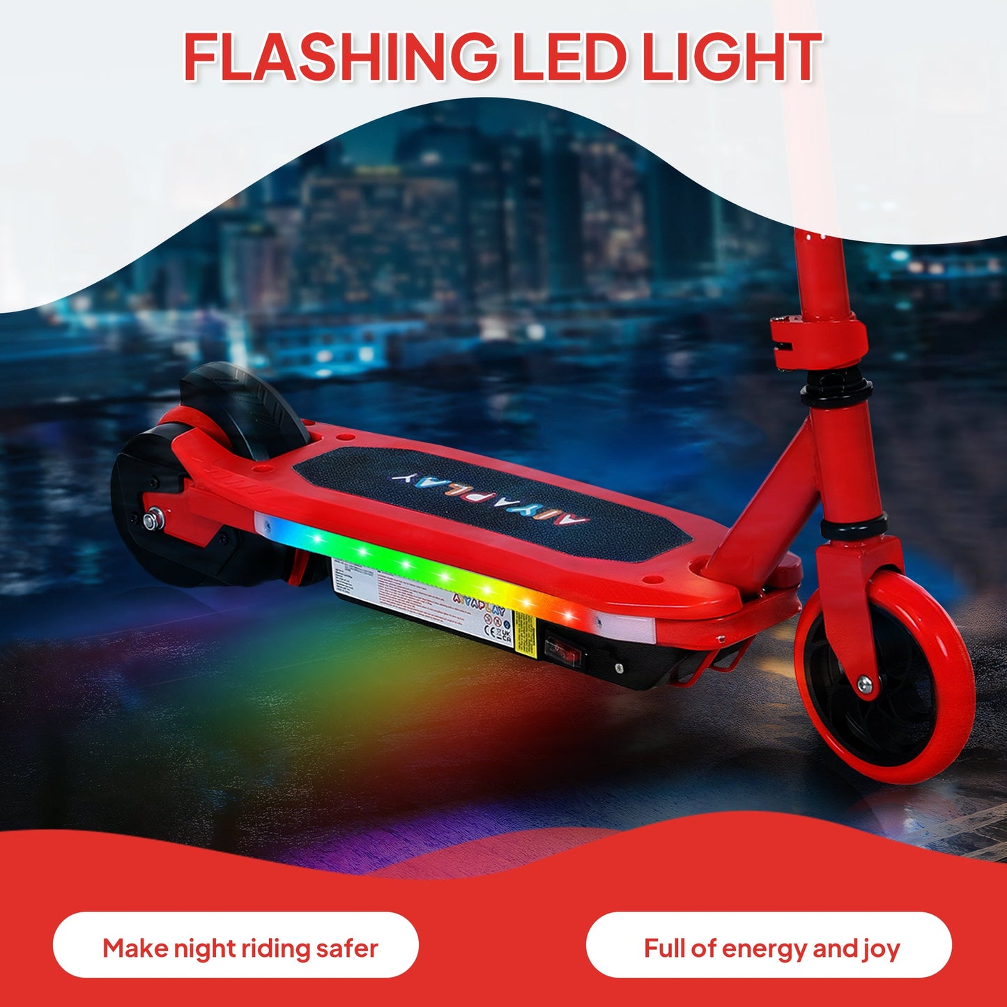 Electric Scooter for Ages 6-14, with Colourful Light and Electric Brake, Electric Scooter E Scooter, Up to 10 KM/H & 8 KM, Red-3