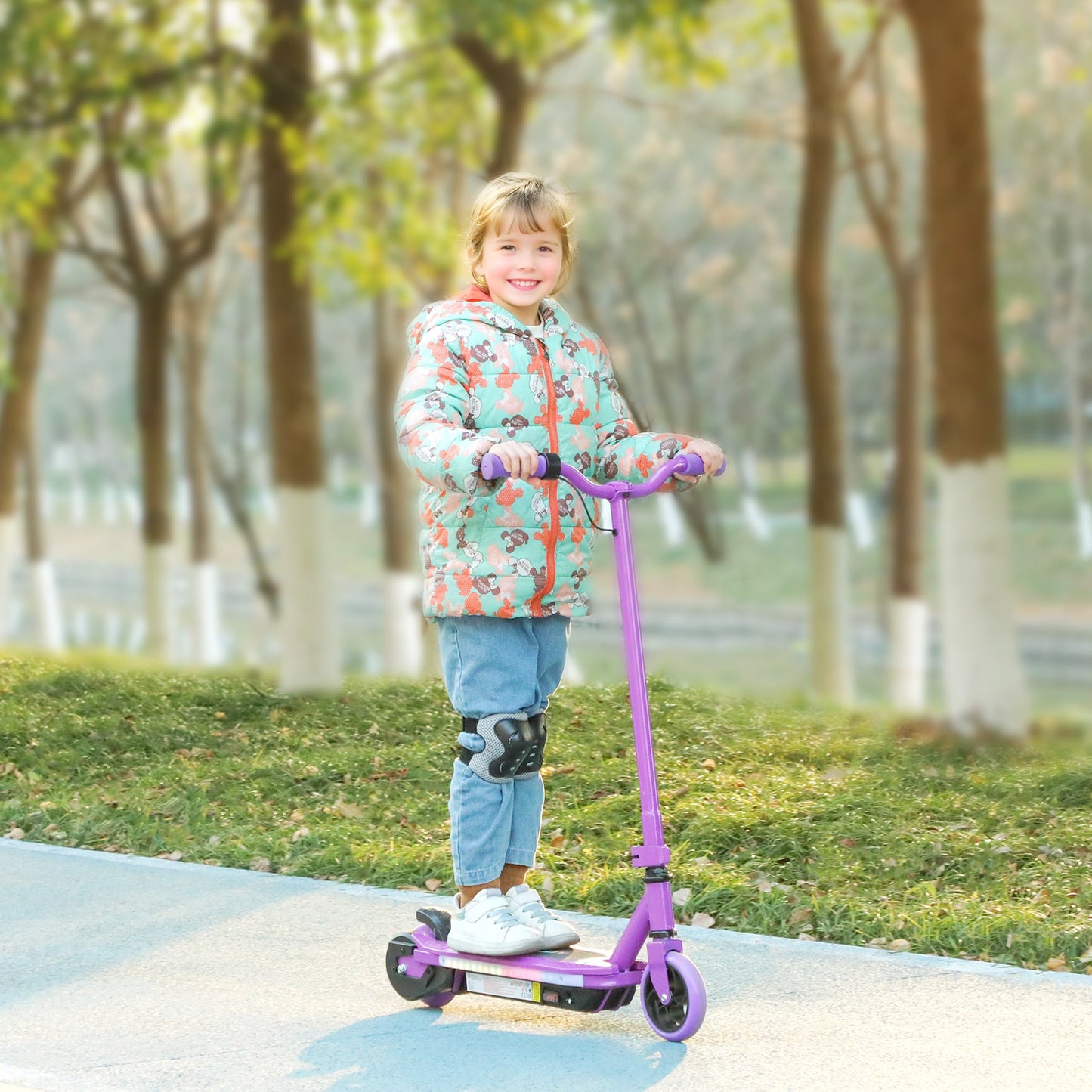 Electric Scooter for Ages 6-14, with Colourful Light and Electric Brake, Electric Scooter E Scooter, Up to 10 KM/H & 8 KM, Purple-1