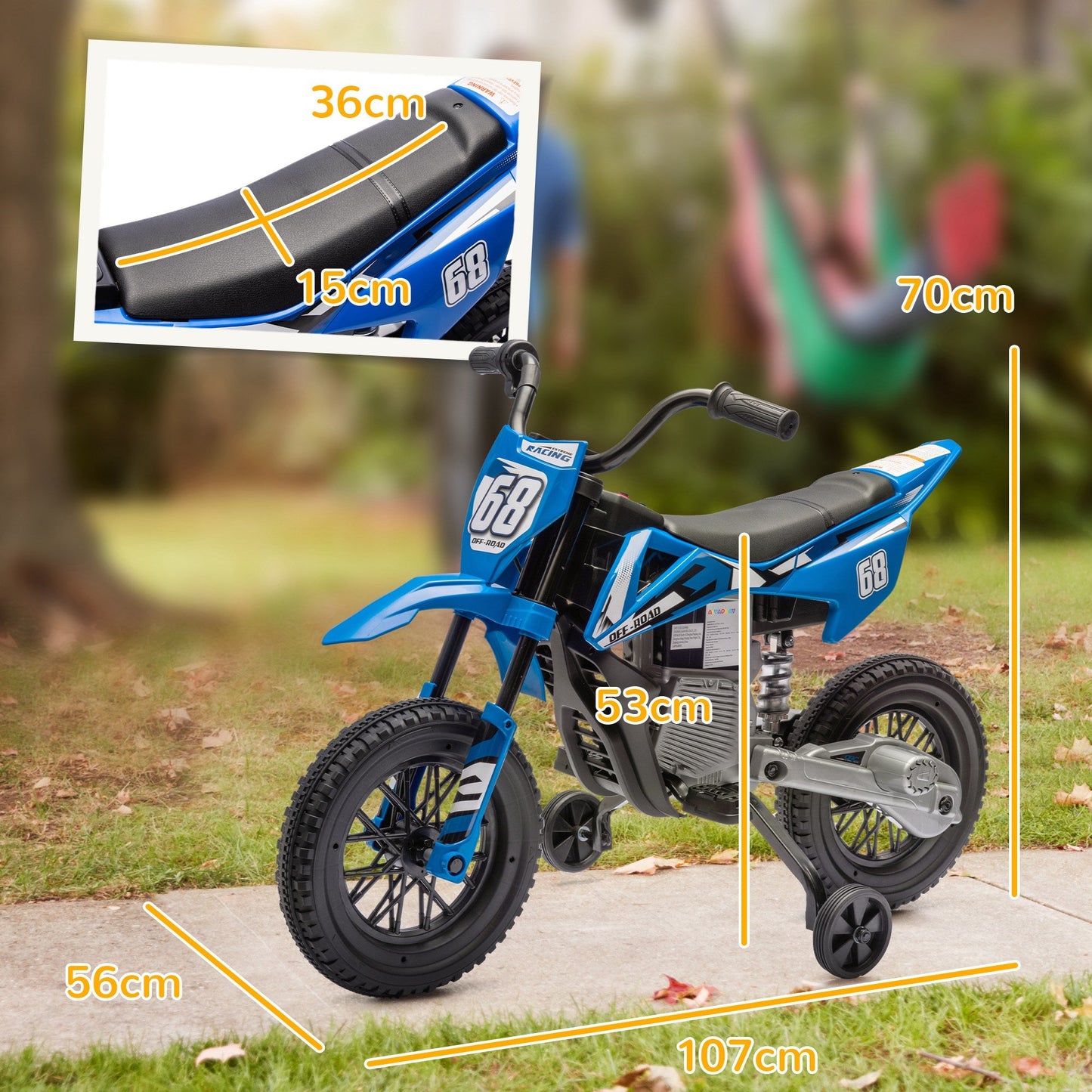 12V Kids Electric Motorbike, Kids Electric Ride on Motorcycle w/ Twist Grip Throttle, Training Wheels - Blue-2
