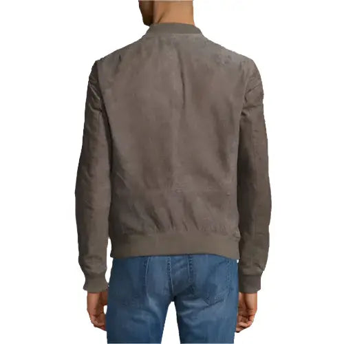 Men’s Gray Suede Leather Bomber Jacket-1