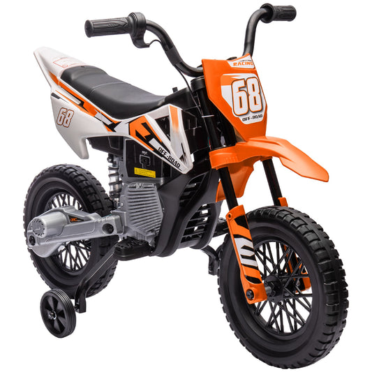 12V Kids Electric Motorbike, Kids Electric Ride on Motorcycle w/ Twist Grip Throttle, Training Wheels - Orange-0
